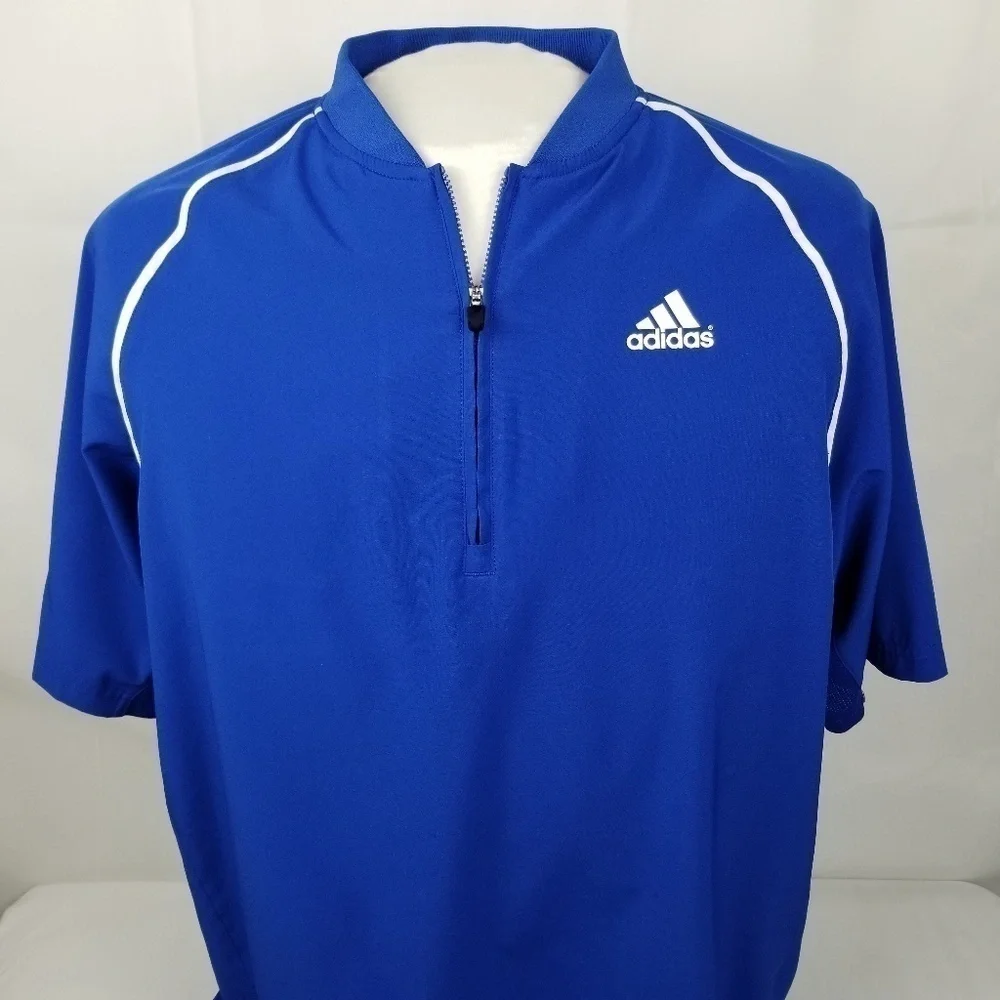 ADIDAS-  Mens Medium M  Royal Blue/White Pipe Pullover Windbreaker Quarter Zip